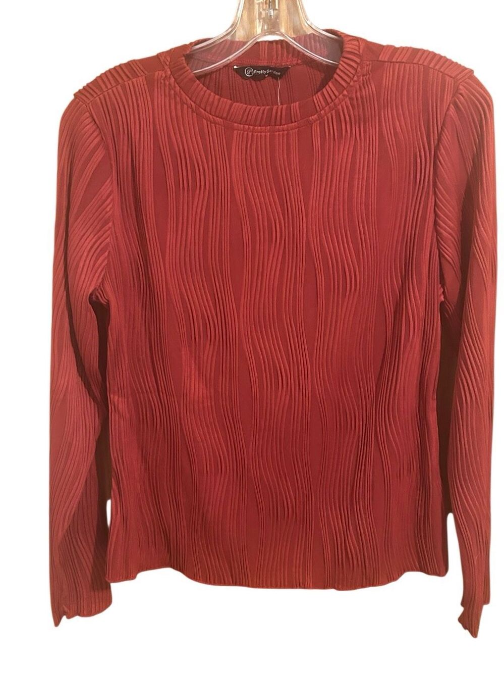 Pretty Garden Pleated Long Sleeve Tunic Top Women’s Size M Rusty Orange NWT
